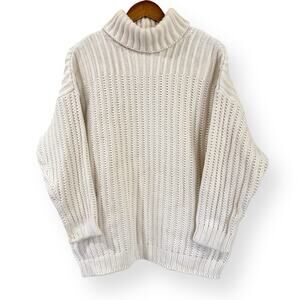 Vintage 80s Gap Clothing Co Cream Chunky Knit Turtleneck Sweater Sz M Fisherman